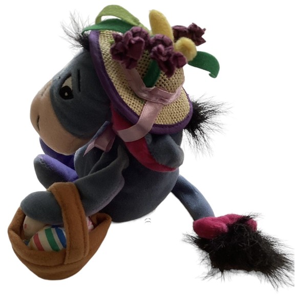 Disney Store EEYORE w/ EASTER BUNNY BASKET Winnie the Pooh Bean Bag Plush - Picture 2 of 10